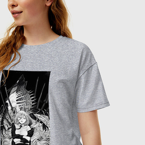Женская футболка оверсайз Человек-бензопила Пауэр Охотница на демонов / Меланж – фото 3