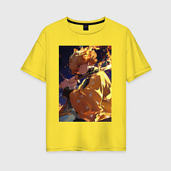 Футболка оверсайз женская Клинок, рассекающий демонов Дзэнъицу Агацума охотн, цвет: желтый