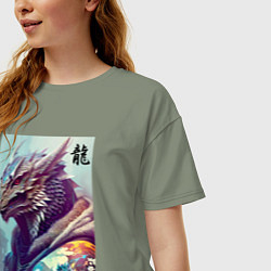 Футболка оверсайз женская Cool dragon - hieroglyph ai art, цвет: авокадо — фото 2
