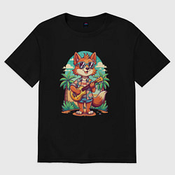 Футболка оверсайз женская Лисица с гитарой жаркое лето, цвет: черный