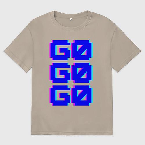 Женская футболка оверсайз Надпись синего цвета go go go / Миндальный – фото 1