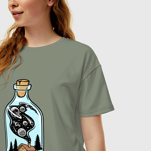 Женская футболка оверсайз Космический дом в бутылке / Авокадо – фото 3