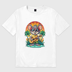 Футболка оверсайз женская Мышонок играет на гитаре жарким летом, цвет: белый