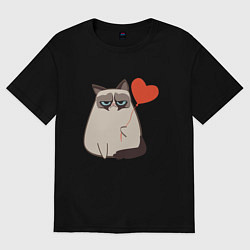 Футболка оверсайз женская Кот мем день влюбленных, цвет: черный