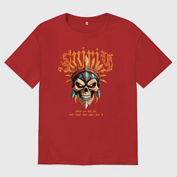 Футболка оверсайз женская Тату черепа индейца, цвет: красный