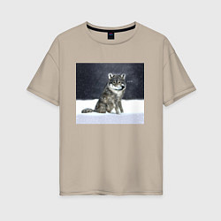 Футболка оверсайз женская Волк ауффф мем, цвет: миндальный