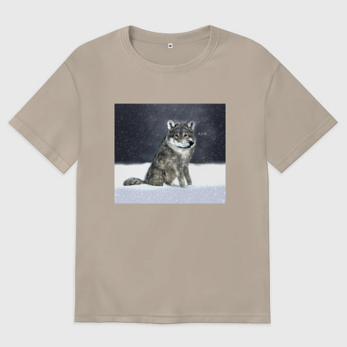 Женская футболка оверсайз Волк ауффф мем / Миндальный – фото 1