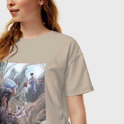 Женская футболка оверсайз Магическая битва Сатору Годзё Сукуна Рёмэн / Миндальный – фото 3