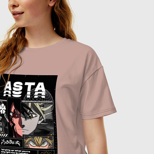 Женская футболка оверсайз Чёрный клевер Аста коллаж / Пыльно-розовый – фото 3
