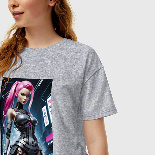 Женская футболка оверсайз Cyber Barbie from future - ai art fantasy / Меланж – фото 3