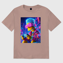 Футболка оверсайз женская Bart Simpson esports player - neon glow, цвет: пыльно-розовый