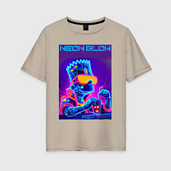 Футболка оверсайз женская Bart Simpson - neon fantasy ai art, цвет: миндальный