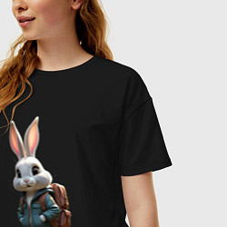 Футболка оверсайз женская Зайчик идёт в школу, цвет: черный — фото 2