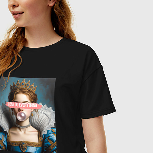 Женская футболка оверсайз Королева в короне жует жвачку я могу делать все / Черный – фото 3