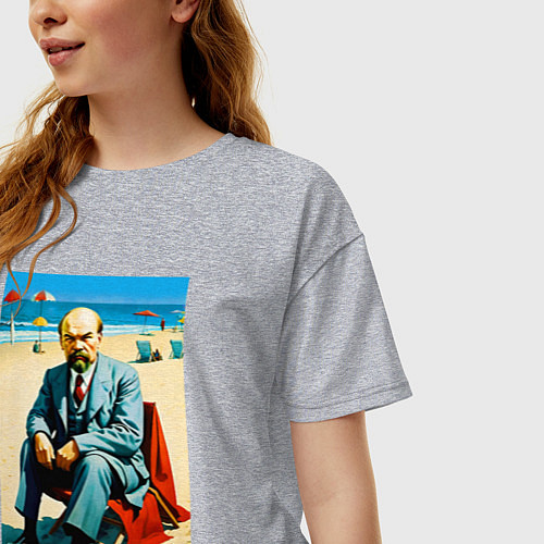 Женская футболка оверсайз Великий вождь Ленин на пляже - Биарриц / Меланж – фото 3