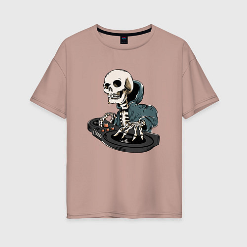 Женская футболка оверсайз Скелет - диджей / Пыльно-розовый – фото 1