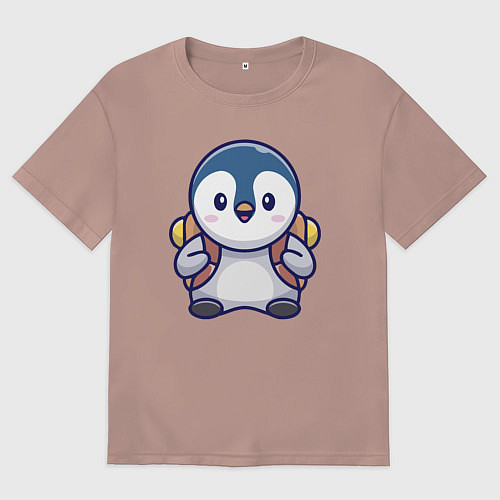 Женская футболка оверсайз Пингвин турист / Пыльно-розовый – фото 1