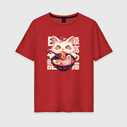 Футболка оверсайз женская Ramen and cat japan style, цвет: красный