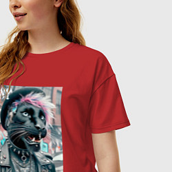 Футболка оверсайз женская Чувак модная пантера из Нью-Йорка, цвет: красный — фото 2