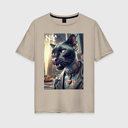 Женская футболка оверсайз Cool dude panther from New York - ai art