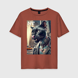 Футболка оверсайз женская Cool dude panther from New York - ai art, цвет: кирпичный