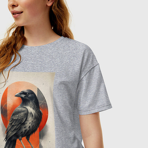 Женская футболка оверсайз Силуэт черной ворон / Меланж – фото 3
