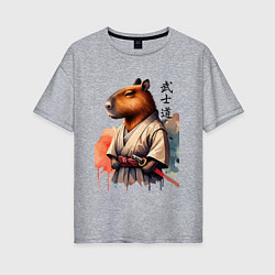 Женская футболка оверсайз Capybara samurai - ai art fantasy