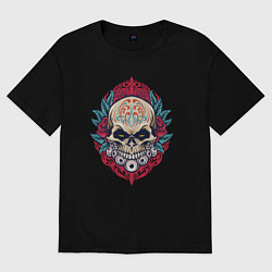 Футболка оверсайз женская Roses skull, цвет: черный