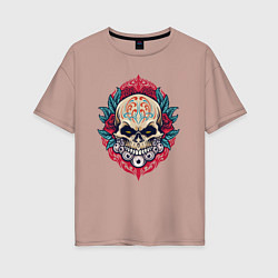 Женская футболка оверсайз Roses skull