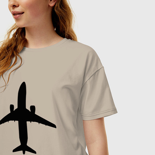 Женская футболка оверсайз Черный облик самолета SJ-100 / Миндальный – фото 3