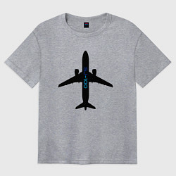 Футболка оверсайз женская Черный облик самолета SJ-100 с названием, цвет: меланж