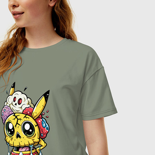 Женская футболка оверсайз Пикачу треснутый зомби / Авокадо – фото 3