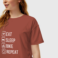 Футболка оверсайз женская Eat sleep bike repeat, цвет: кирпичный — фото 2