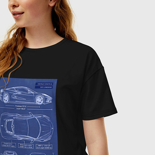 Женская футболка оверсайз Chevrolet Corvette чертеж / Черный – фото 3