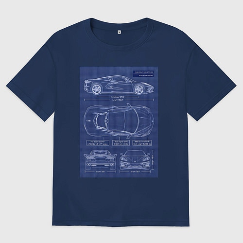 Женская футболка оверсайз Chevrolet Corvette чертеж / Тёмно-синий – фото 1