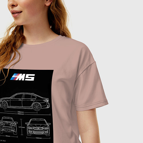 Женская футболка оверсайз BMW M5 чертежи / Пыльно-розовый – фото 3