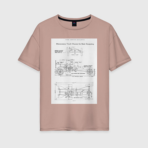 Женская футболка оверсайз Ford чертежи автомобиля / Пыльно-розовый – фото 1