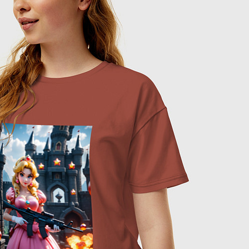 Женская футболка оверсайз Принцесса Пич с автоматом / Кирпичный – фото 3