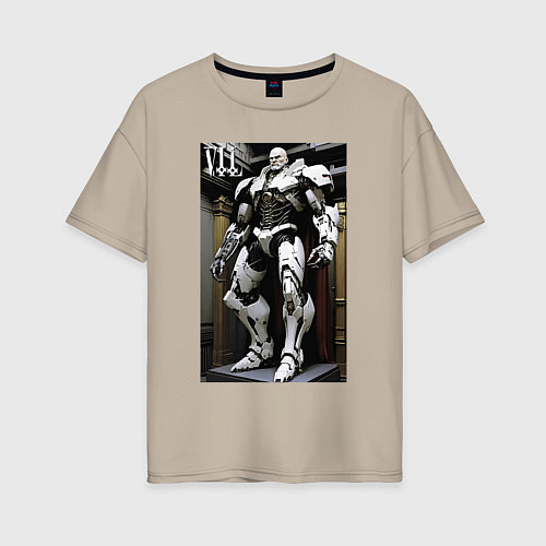 Женская футболка оверсайз Ленин киборг - нейросеть / Миндальный – фото 1