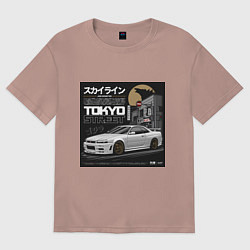 Женская футболка оверсайз Nissan Skyline годзила