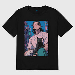 Футболка оверсайз женская Магическая битва Сугуру Гэто с котами, цвет: черный