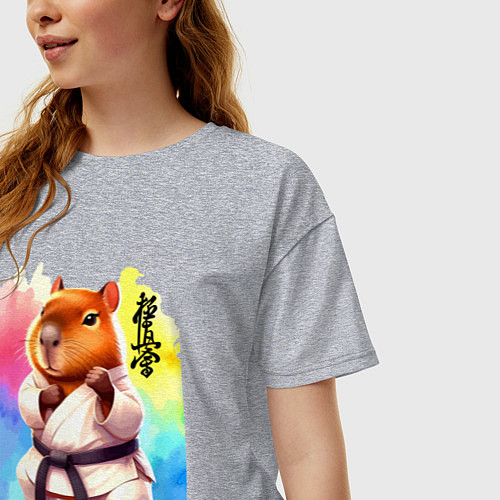 Женская футболка оверсайз Кёкусинкай карате - капибара / Меланж – фото 3