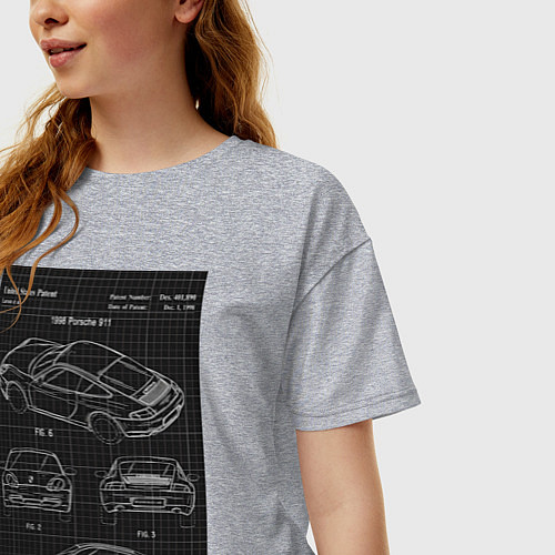 Женская футболка оверсайз Porsche 911 автомобиль чертеж / Меланж – фото 3