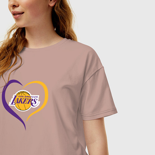 Женская футболка оверсайз LA Lakers в сердце / Пыльно-розовый – фото 3