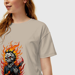 Футболка оверсайз женская Скелет рок музыкант, цвет: миндальный — фото 2