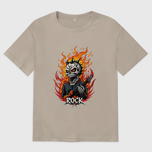 Женская футболка оверсайз Скелет рок музыкант / Миндальный – фото 1