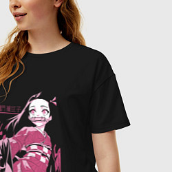 Футболка оверсайз женская Клинок рассекающий демонов милая Незуко в розовом, цвет: черный — фото 2