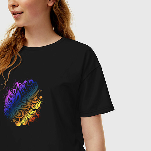 Женская футболка оверсайз Орнамент со скрипичным ключом / Черный – фото 3