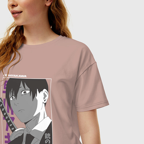Женская футболка оверсайз Человек-бензопила Аки Хаякава Aki Hayakawa / Пыльно-розовый – фото 3
