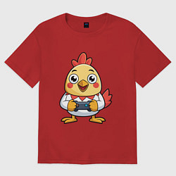 Футболка оверсайз женская Цыпленок геймер, цвет: красный